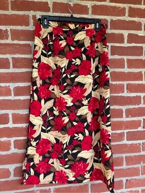 Vintage Floral Red and Cream Midi Skirt